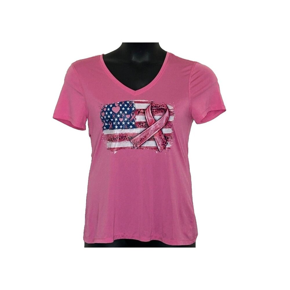 Women's Pink Breast Cancer Awareness V-neck Shirt top size M